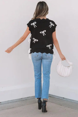 Dayana Bow Print Side Ties Sweater Top by Jade Icarus