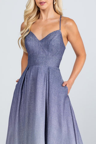 Blue Glitter Ombre A-Line Evening Gown - Sweetheart Corset Prom Dress | Kayes+Kloset