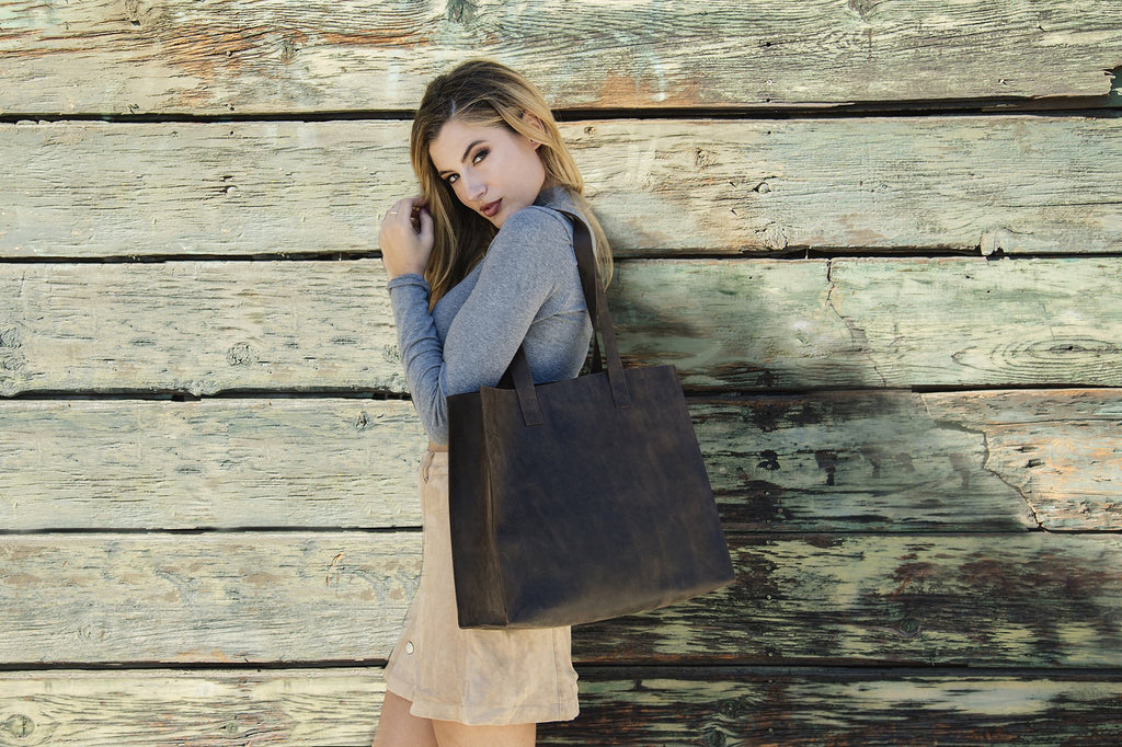 Raw Edge Leather Tote - Vintage Mocha Handbag