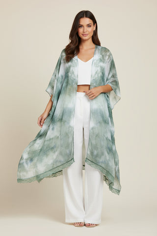 Tie Dye Lace Trim Kimono Cardigan