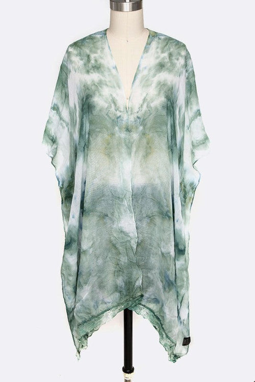 Tie Dye Lace Trim Kimono Cardigan