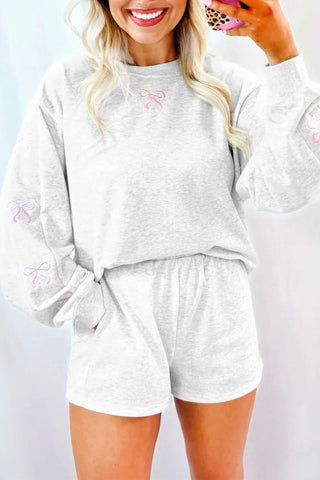 Bow Embroidered Pullover and Shorts Set | Kayes+Kloset