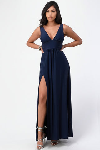 Deep V-Neck A-Line Maxi Dress | Kayes+Kloset