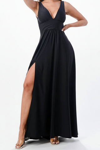 Deep V-Neck A-Line Maxi Dress - Lined & Made in USA | Kayes+Kloset