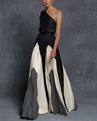 Elegant One-Shoulder Pleated Maxi Dress