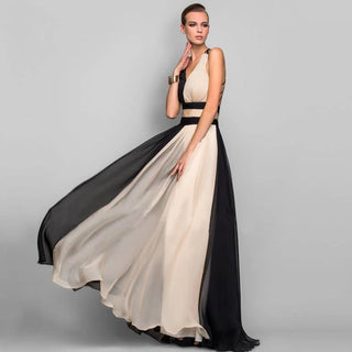 Sleek Black and Beige Evening Gown
