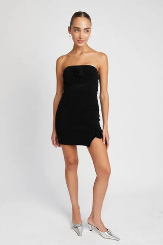 ROSETTE MINI TUBE DRESS WITH SLIT by Jade Icarus