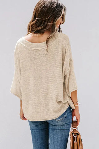 Heart Knit Sweater - Women's V-Neck Romantic Sweater in Khaki Beige by Jade Icarus
