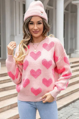 Fuzzy heart pink knit sweater Valentine by Jade Icarus