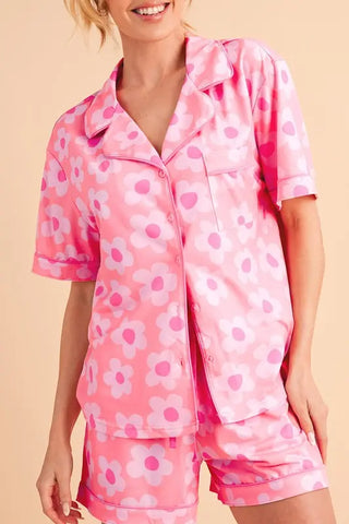 Flower Short Sleeve Shirt Pajamas Set - Floral Sleepwear by Jade Icarus
