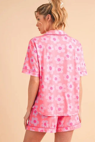 Flower Short Sleeve Shirt Pajamas Set - Floral Sleepwear by Jade Icarus