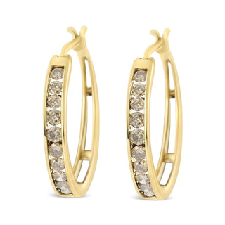Champagne Diamond Channel Set Hoop Earrings in Gold