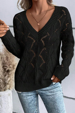 Hollow Out Knit V Neck Sweater