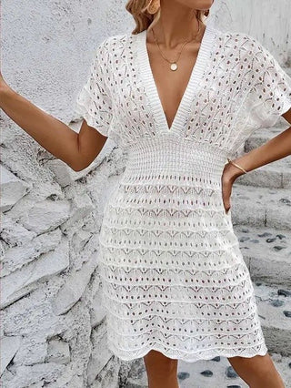 Deep V Eyelet Cover Up Dress - Beach Cover Up - Kayes+Kloset