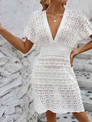 Deep V Eyelet Cover Up Dress - Women's Beach Cover Up by Jade Icarus