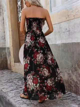 Floral Strapless High-Slit Maxi Dress by Jade Icarus
