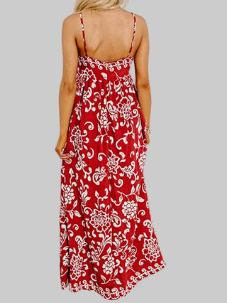 Red Floral Spaghetti Strap Empire Waist Maxi Dress by Jade Icarus