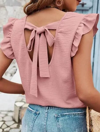 Tie back ruffle blouse