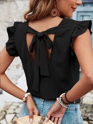 Tie back ruffle blouse
