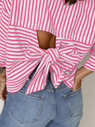 Cotton Pink Stripe backless t shirt by Jade Icarus