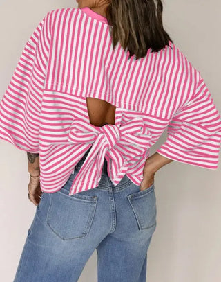 Cotton Pink Stripe backless t shirt by Jade Icarus