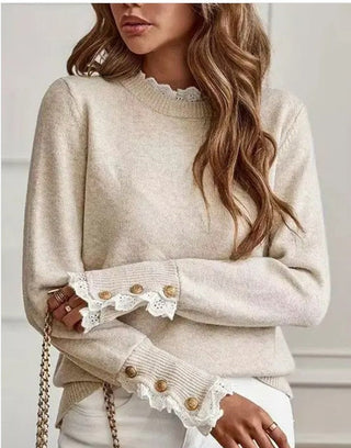 Lace Trim Knit Sweater by Byzantium Bay