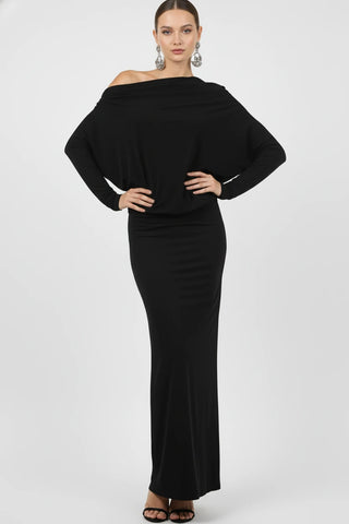 Off Shoulder Dolman Sleeves Reversible Dress Black