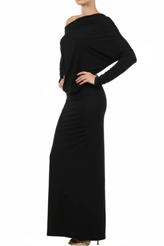 Off Shoulder Dolman Sleeves Reversible Dress Black