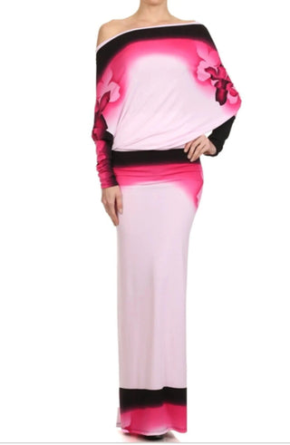 Breeze Mist Pink Print Dolman Reversible Maxi Dress by SurelyMine