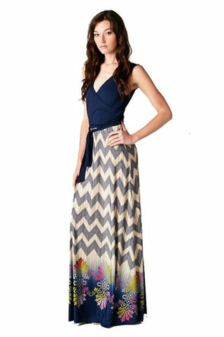 Chevron Bohemian Dotted Print Sleeveless Long Maxi Dress by SurelyMine