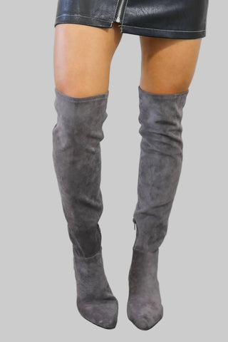 Set The Bar Pointed Toe Knee High Boots Grey
