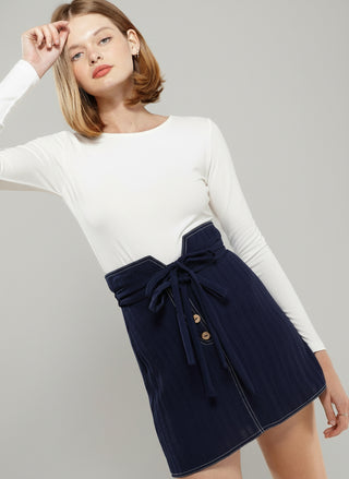 Navy Jacquard Stripe Skirt