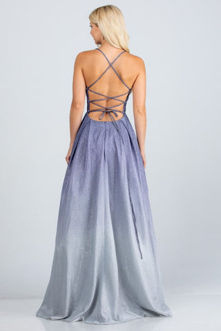 Blue Glitter Ombre A-Line Evening Gown - Sweetheart Corset Prom Dress | Kayes+Kloset