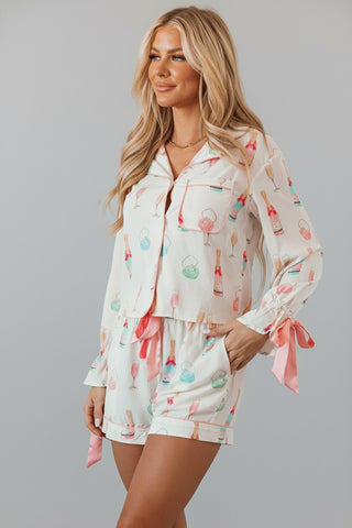 Christmas Wine Glass Bow Knot Pajama Set