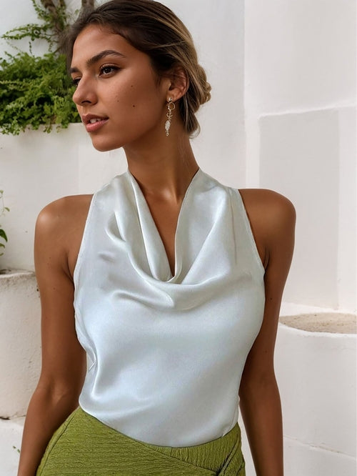 Women Solid Color Swing Collar Sleeveless Vest Trendy Elegant Shirt