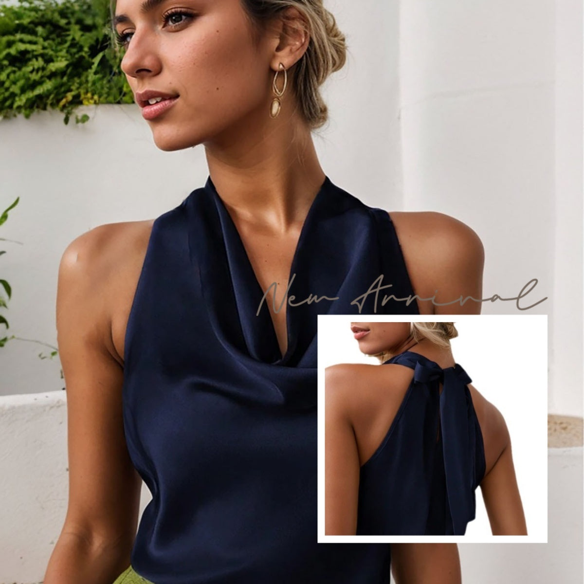 Women Solid Color Swing Collar Sleeveless Vest Trendy Elegant Shirt