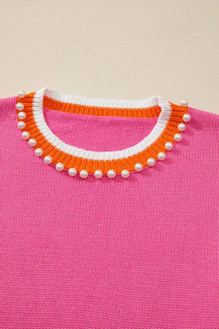 Pearl Contrast Trim Crewneck Drop Shoulder Sweater by Jade Icarus