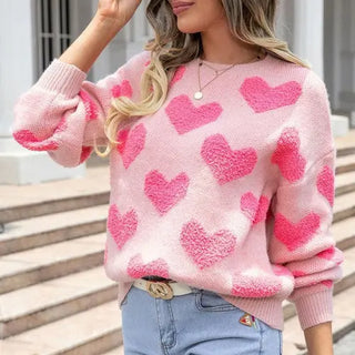Fuzzy heart pink knit sweater Valentine by Jade Icarus
