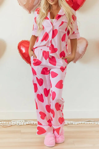 Heart Valentines Short Sleeve Pants Pajamas Set - Cozy Sleepwear by Jade Icarus