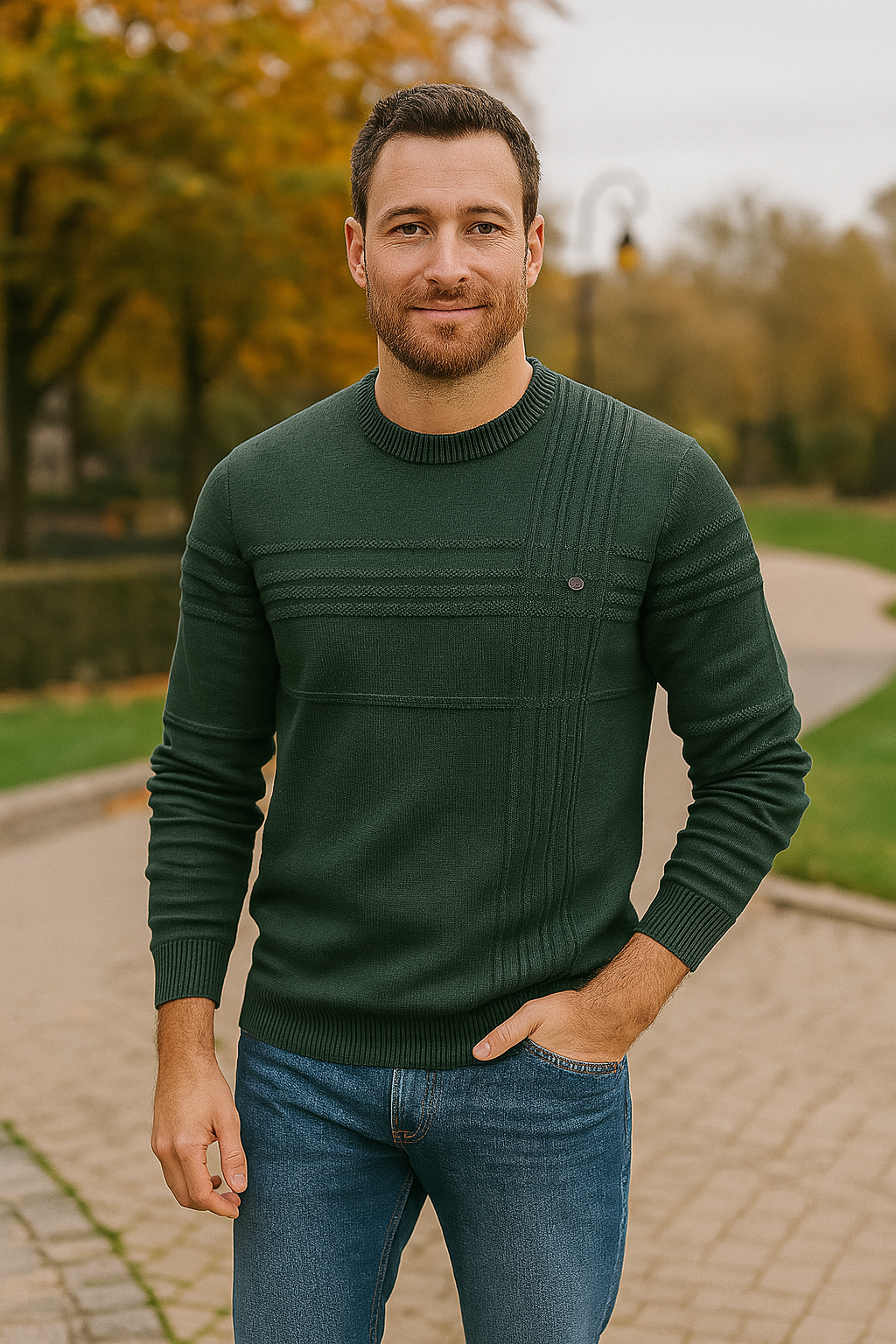 Men's Round Neck Striped Sweater