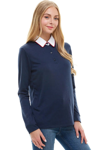 Women's Long Sleeve Polo Shirt with Contrast Collar by Indigo Arrowwood