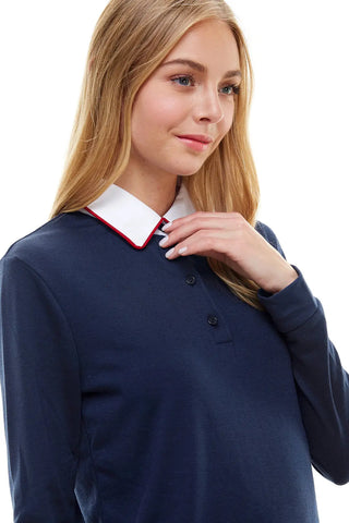 Women's Long Sleeve Polo Shirt with Contrast Collar by Indigo Arrowwood