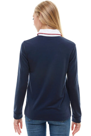 Women's Long Sleeve Polo Shirt with Contrast Collar by Indigo Arrowwood