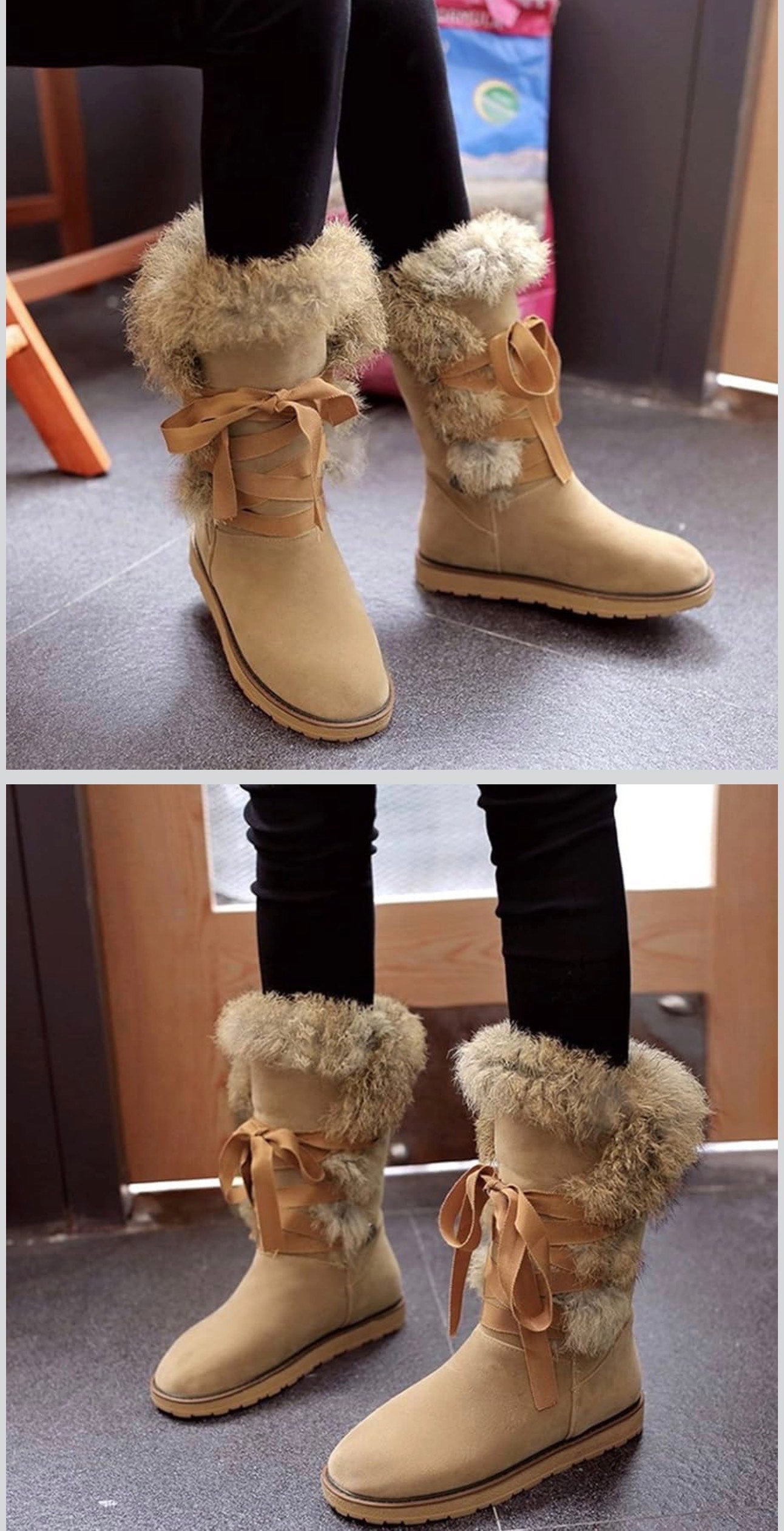 Women's Nubuck Snow Boots - Warm Winter Lace-Up Booties