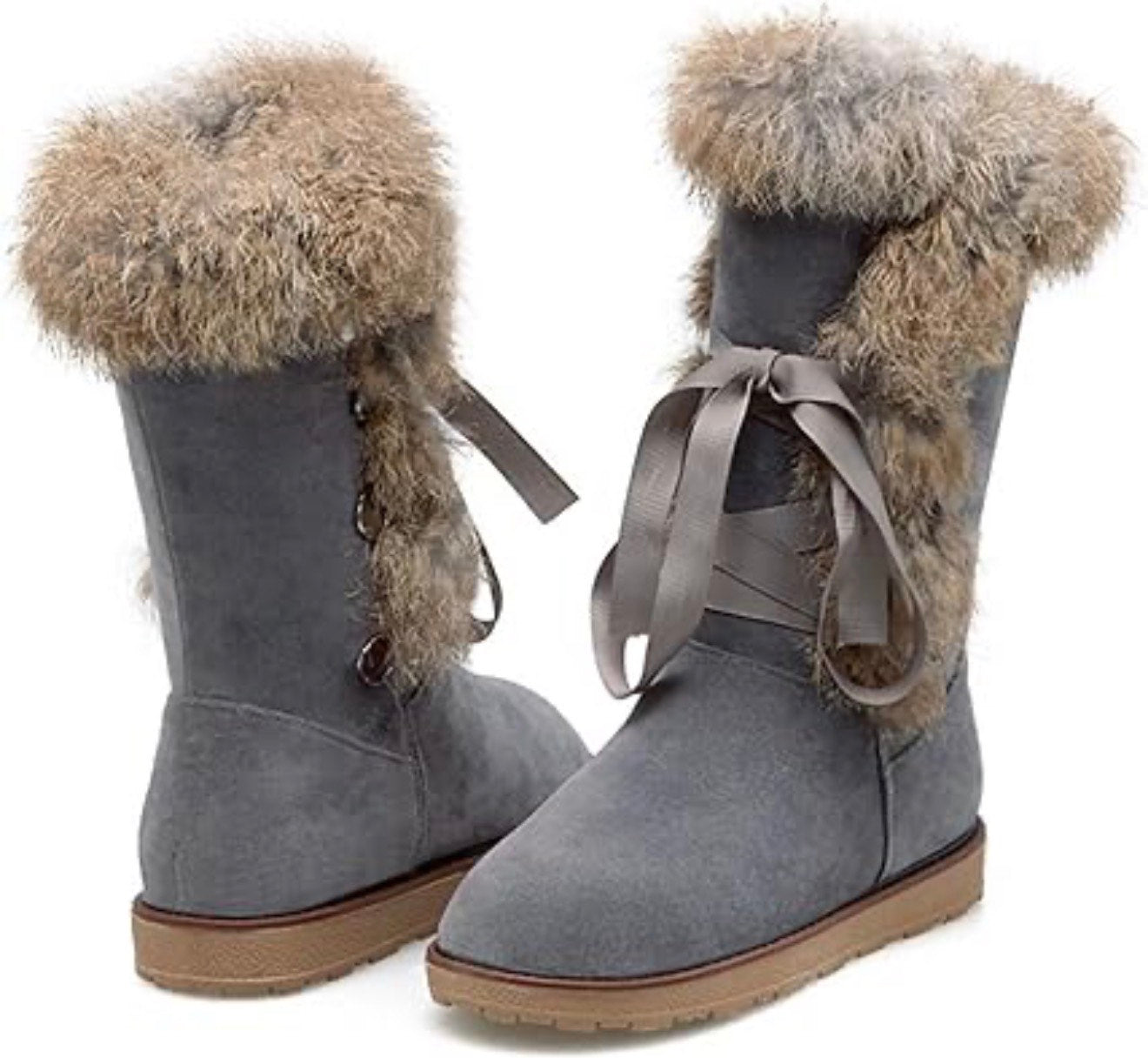 Women's Nubuck Snow Boots - Warm Winter Lace-Up Booties