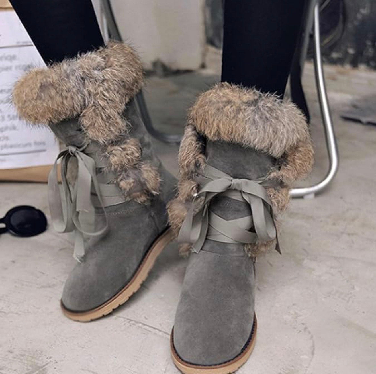 Women's Nubuck Snow Boots - Warm Winter Lace-Up Booties