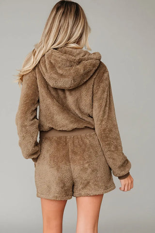 Sherpa Hoodie and Drawstring Shorts Set - Kayes+Kloset
