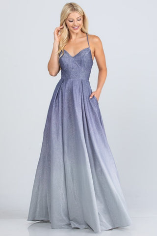 Blue Glitter Ombre A-Line Evening Gown - Sweetheart Corset Prom Dress | Kayes+Kloset