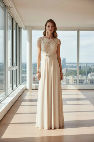 Adrianna Papell Embellished Lace Gown by Crimson Bamboo