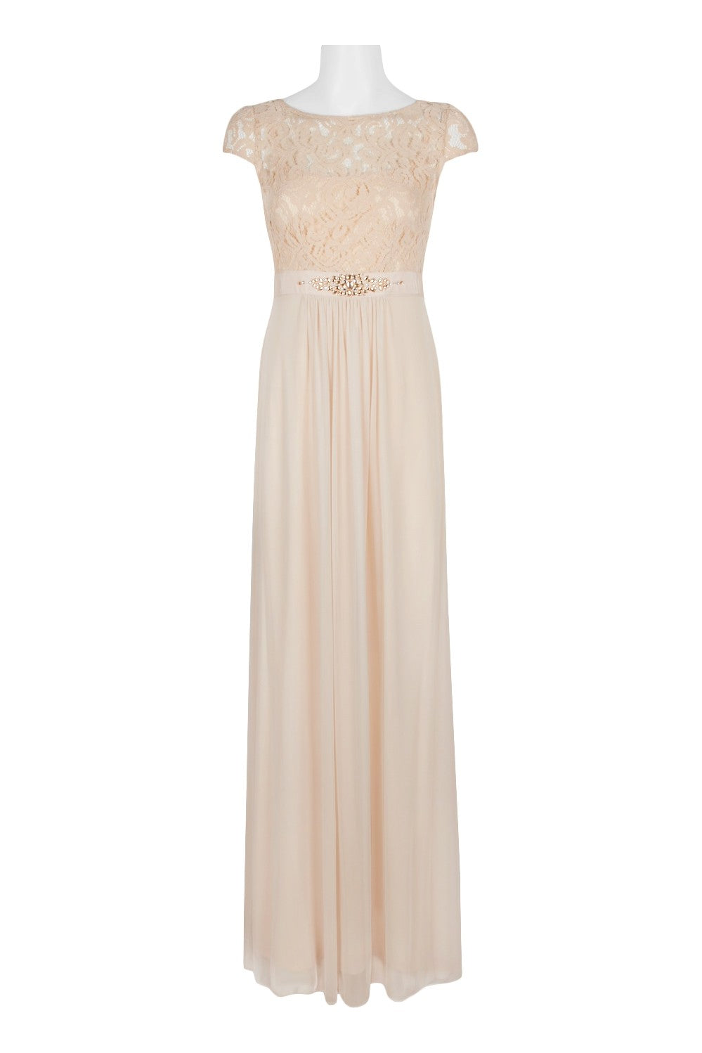 Adrianna Papell Scoop Neck Cap Sleeve Embellished Waist Ruched Zipper